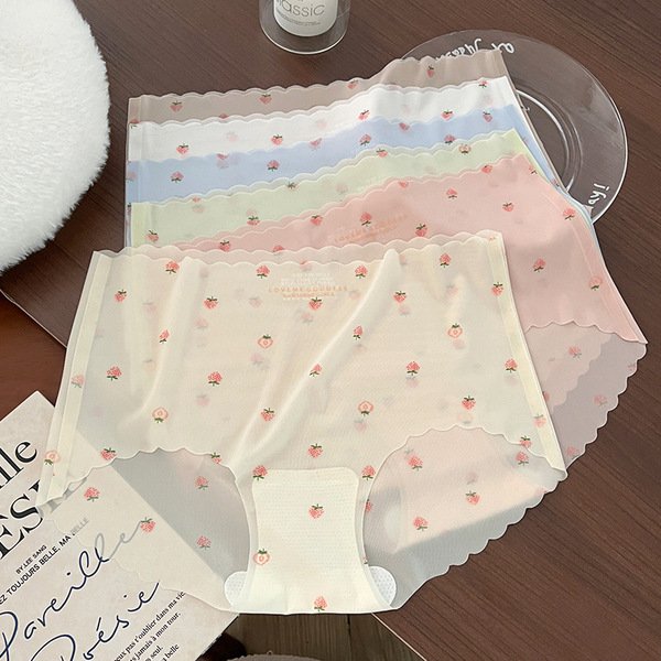 Cool Ice Silk Briefs for Girls &ndash; Soft Skin Friendly Naked Feel Mid-Waist Floral Panty